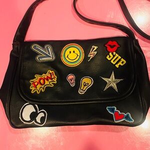 Black Crossbody Bag with Emoji Fun Patches